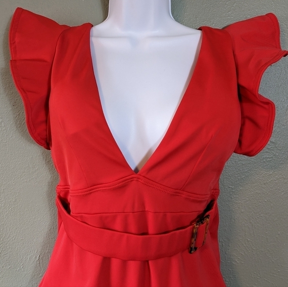 Vintage Red Belted Ruffle One Piece Swim Size M - Picture 2 of 11
